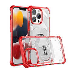 Funda Bumper Silicona y Plastico Carcasa Frontal y Trasera 360 Grados U03 para Apple iPhone 13 Pro Rojo