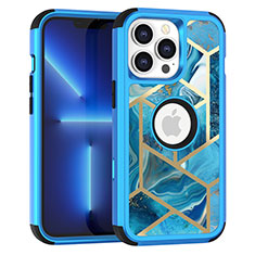 Funda Bumper Silicona y Plastico Carcasa Frontal y Trasera 360 Grados YJ1 para Apple iPhone 13 Pro Azul