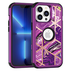 Funda Bumper Silicona y Plastico Carcasa Frontal y Trasera 360 Grados YJ1 para Apple iPhone 13 Pro Max Morado