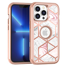 Funda Bumper Silicona y Plastico Carcasa Frontal y Trasera 360 Grados YJ1 para Apple iPhone 13 Pro Max Oro Rosa