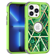 Funda Bumper Silicona y Plastico Carcasa Frontal y Trasera 360 Grados YJ1 para Apple iPhone 13 Pro Max Verde
