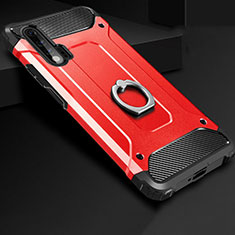 Funda Bumper Silicona y Plastico Mate Carcasa con Anillo de dedo Soporte H01 para Huawei Nova 6 Rojo