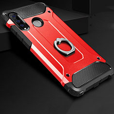 Funda Bumper Silicona y Plastico Mate Carcasa con Anillo de dedo Soporte H01 para Huawei P30 Lite Rojo