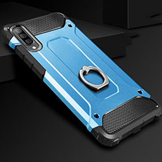Funda Bumper Silicona y Plastico Mate Carcasa con Anillo de dedo Soporte H01 para Samsung Galaxy A70 Azul Cielo