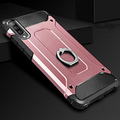 Funda Bumper Silicona y Plastico Mate Carcasa con Anillo de dedo Soporte H01 para Samsung Galaxy A70 Oro Rosa