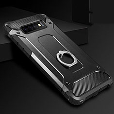 Funda Bumper Silicona y Plastico Mate Carcasa con Anillo de dedo Soporte H01 para Samsung Galaxy S10 Negro