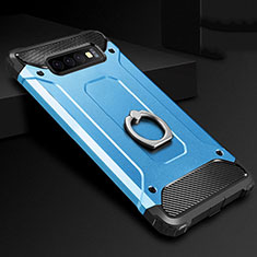 Funda Bumper Silicona y Plastico Mate Carcasa con Anillo de dedo Soporte H01 para Samsung Galaxy S10 Plus Azul Cielo