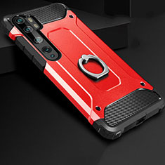 Funda Bumper Silicona y Plastico Mate Carcasa con Anillo de dedo Soporte H01 para Xiaomi Mi Note 10 Pro Rojo