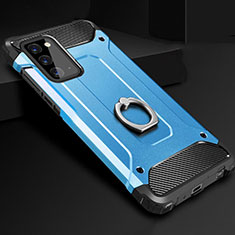 Funda Bumper Silicona y Plastico Mate Carcasa con Anillo de dedo Soporte N01 para Samsung Galaxy Note 20 5G Azul Cielo