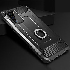 Funda Bumper Silicona y Plastico Mate Carcasa con Anillo de dedo Soporte N01 para Samsung Galaxy Note 20 5G Negro