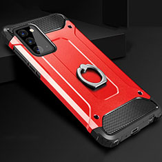 Funda Bumper Silicona y Plastico Mate Carcasa con Anillo de dedo Soporte N01 para Samsung Galaxy Note 20 5G Rojo