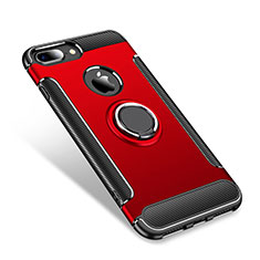 Funda Bumper Silicona y Plastico Mate Carcasa con Anillo de dedo Soporte para Apple iPhone 8 Plus Rojo