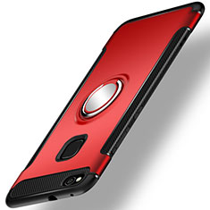 Funda Bumper Silicona y Plastico Mate Carcasa con Anillo de dedo Soporte para Huawei Honor 8 Lite Rojo