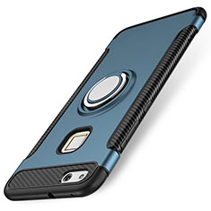 Funda Bumper Silicona y Plastico Mate Carcasa con Anillo de dedo Soporte para Huawei P10 Lite Azul