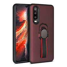 Funda Bumper Silicona y Plastico Mate Carcasa con Anillo de dedo Soporte para Huawei P30 Marron