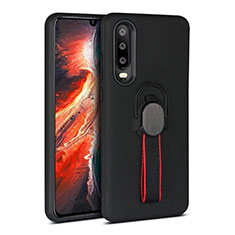 Funda Bumper Silicona y Plastico Mate Carcasa con Anillo de dedo Soporte para Huawei P30 Negro