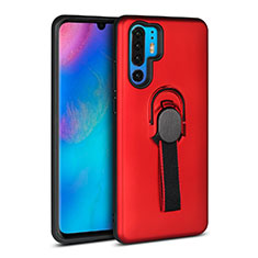 Funda Bumper Silicona y Plastico Mate Carcasa con Anillo de dedo Soporte para Huawei P30 Pro Rojo