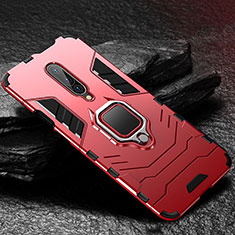 Funda Bumper Silicona y Plastico Mate Carcasa con Anillo de dedo Soporte para OnePlus 7 Pro Rojo