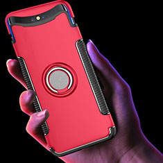 Funda Bumper Silicona y Plastico Mate Carcasa con Anillo de dedo Soporte para Oppo Find X Super Flash Edition Rojo