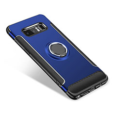 Funda Bumper Silicona y Plastico Mate Carcasa con Anillo de dedo Soporte para Samsung Galaxy Note 8 Azul