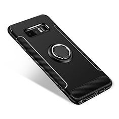 Funda Bumper Silicona y Plastico Mate Carcasa con Anillo de dedo Soporte para Samsung Galaxy Note 8 Duos N950F Negro