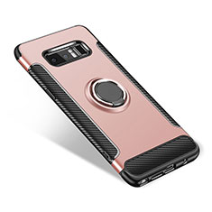 Funda Bumper Silicona y Plastico Mate Carcasa con Anillo de dedo Soporte para Samsung Galaxy Note 8 Duos N950F Oro Rosa