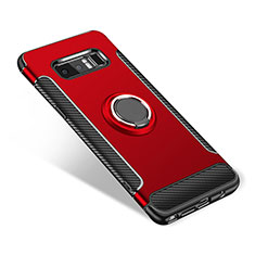 Funda Bumper Silicona y Plastico Mate Carcasa con Anillo de dedo Soporte para Samsung Galaxy Note 8 Duos N950F Rojo