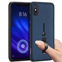 Funda Bumper Silicona y Plastico Mate Carcasa con Anillo de dedo Soporte para Xiaomi Mi 8 Pro Global Version Azul