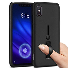 Funda Bumper Silicona y Plastico Mate Carcasa con Anillo de dedo Soporte para Xiaomi Mi 8 Pro Global Version Negro