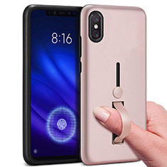 Funda Bumper Silicona y Plastico Mate Carcasa con Anillo de dedo Soporte para Xiaomi Mi 8 Pro Global Version Oro Rosa