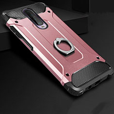 Funda Bumper Silicona y Plastico Mate Carcasa con Anillo de dedo Soporte para Xiaomi Redmi K30 4G Oro Rosa