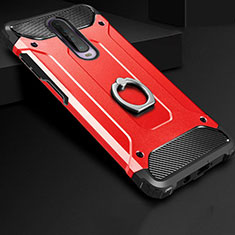 Funda Bumper Silicona y Plastico Mate Carcasa con Anillo de dedo Soporte para Xiaomi Redmi K30 4G Rojo