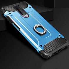 Funda Bumper Silicona y Plastico Mate Carcasa con Anillo de dedo Soporte para Xiaomi Redmi K30i 5G Azul Cielo