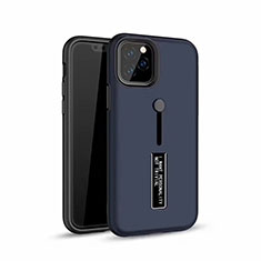 Funda Bumper Silicona y Plastico Mate Carcasa con Anillo de dedo Soporte S01 para Apple iPhone 11 Pro Max Azul