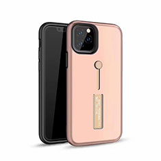 Funda Bumper Silicona y Plastico Mate Carcasa con Anillo de dedo Soporte S01 para Apple iPhone 11 Pro Max Oro Rosa