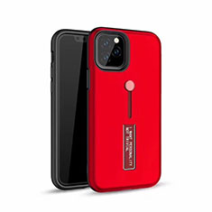 Funda Bumper Silicona y Plastico Mate Carcasa con Anillo de dedo Soporte S01 para Apple iPhone 11 Pro Max Rojo