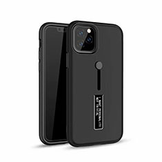 Funda Bumper Silicona y Plastico Mate Carcasa con Anillo de dedo Soporte S01 para Apple iPhone 11 Pro Negro