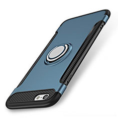Funda Bumper Silicona y Plastico Mate Carcasa con Anillo de dedo Soporte S01 para Apple iPhone 7 Azul