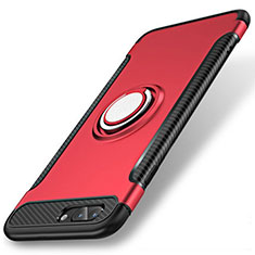 Funda Bumper Silicona y Plastico Mate Carcasa con Anillo de dedo Soporte S01 para Apple iPhone 7 Plus Rojo