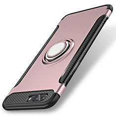 Funda Bumper Silicona y Plastico Mate Carcasa con Anillo de dedo Soporte S01 para Apple iPhone 8 Plus Oro Rosa