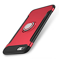 Funda Bumper Silicona y Plastico Mate Carcasa con Anillo de dedo Soporte S01 para Apple iPhone SE3 ((2022)) Rojo