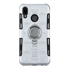 Funda Bumper Silicona y Plastico Mate Carcasa con Anillo de dedo Soporte S01 para Huawei Nova 3e Blanco