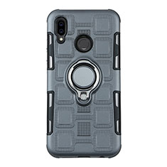 Funda Bumper Silicona y Plastico Mate Carcasa con Anillo de dedo Soporte S01 para Huawei Nova 3e Gris