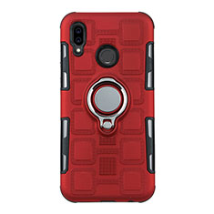 Funda Bumper Silicona y Plastico Mate Carcasa con Anillo de dedo Soporte S01 para Huawei Nova 3e Rojo