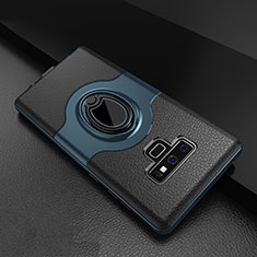 Funda Bumper Silicona y Plastico Mate Carcasa con Anillo de dedo Soporte S01 para Samsung Galaxy Note 9 Azul