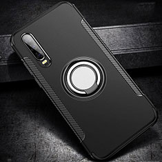 Funda Bumper Silicona y Plastico Mate Carcasa con Anillo de dedo Soporte S02 para Huawei P30 Negro