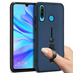 Funda Bumper Silicona y Plastico Mate Carcasa con Anillo de dedo Soporte S04 para Huawei P30 Lite Azul