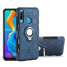 Funda Bumper Silicona y Plastico Mate Carcasa con Magnetico Anillo de dedo Soporte A01 para Huawei Nova 4e Azul