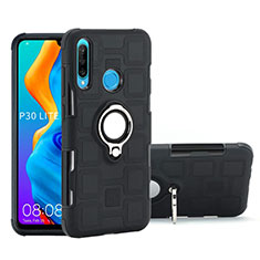 Funda Bumper Silicona y Plastico Mate Carcasa con Magnetico Anillo de dedo Soporte A01 para Huawei Nova 4e Negro