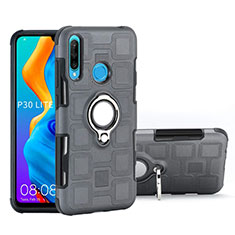 Funda Bumper Silicona y Plastico Mate Carcasa con Magnetico Anillo de dedo Soporte A01 para Huawei P30 Lite Gris